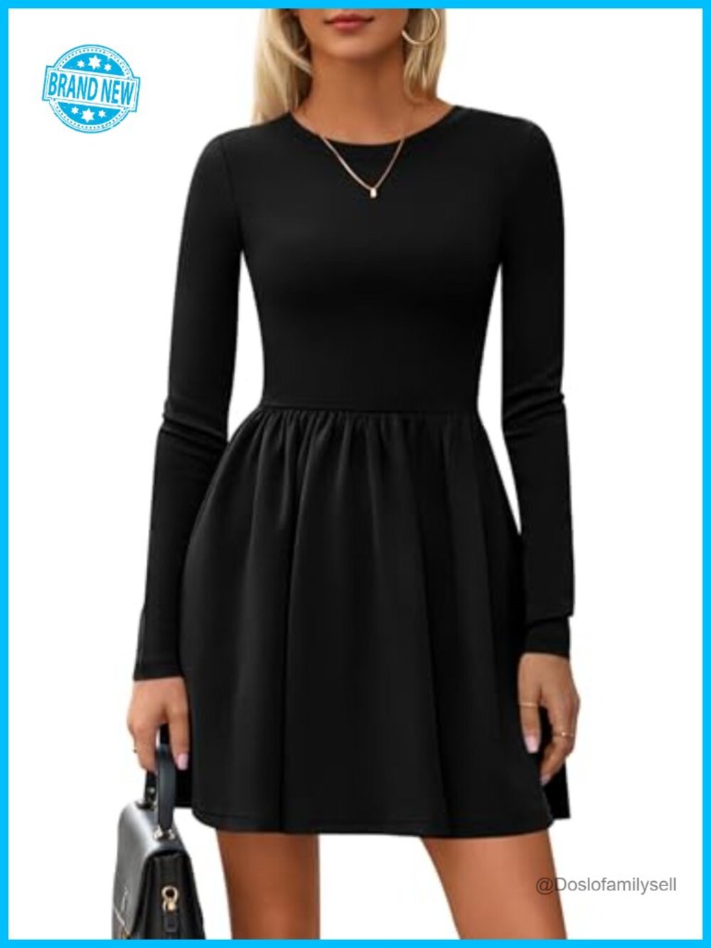 PRETTYGARDEN Long Sleeve Mini Dress Pleated A Line Party Cocktail Babydoll